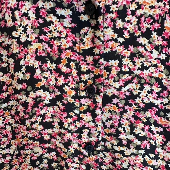 H&M Black Yellow Pink Floral Oversized Button Down Shirt Sz XS - Picture 4 of 7